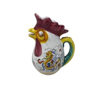 Ceramica Deruta Style Chicken Rooster Dragon Pottery Pitcher Made in Italy READ